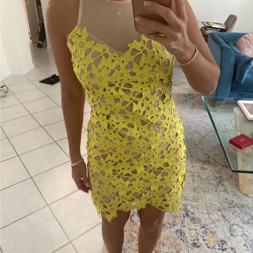 Lovers + Friends Yellow Floral Lace Mini Dress